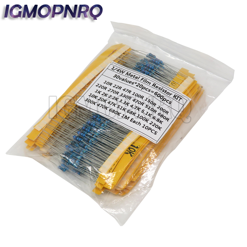 Resistor Kit 1 4W - 600pcs/set 30 Kinds 1/4W Resistance 1%