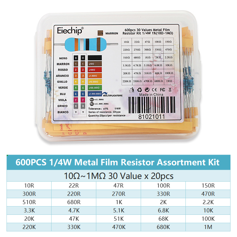 300/600PCS 1/4W Kit de resiste - đánh giá và giá Resistor Kit 1 4W