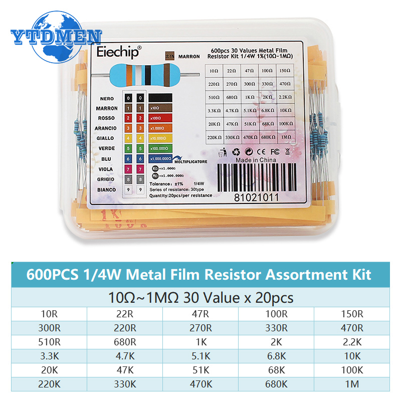 300-600PCS 1/4W Metal Film Res - đánh giá và giá Resistor Kit 1 4W